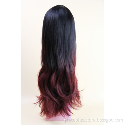 Wholesale synthetic hair wigs ombre natural straight wave machine made with baby hair for women